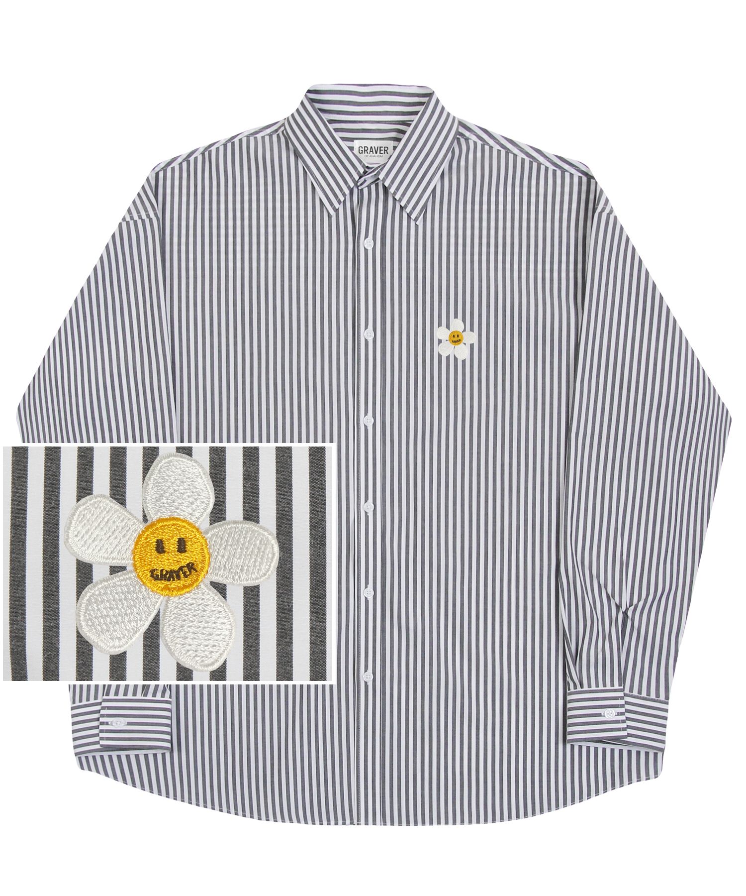 MUSINSA | GRAVER [UNISEX] Flower dot embroidered stripe