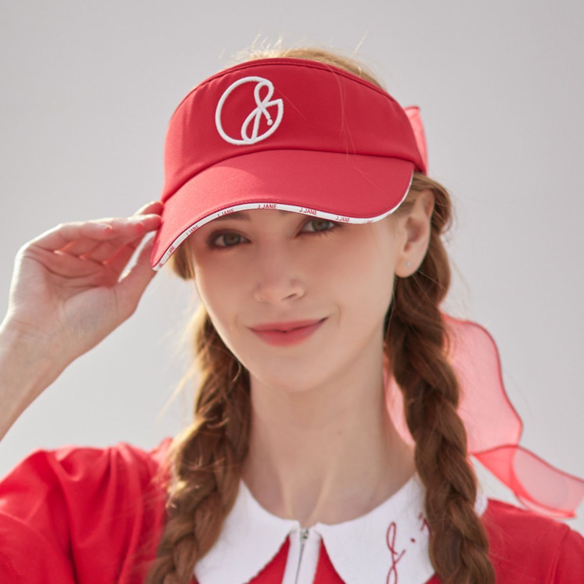 제이제인(J.JANE) 로고 라인 컬러 선캡 (Red)