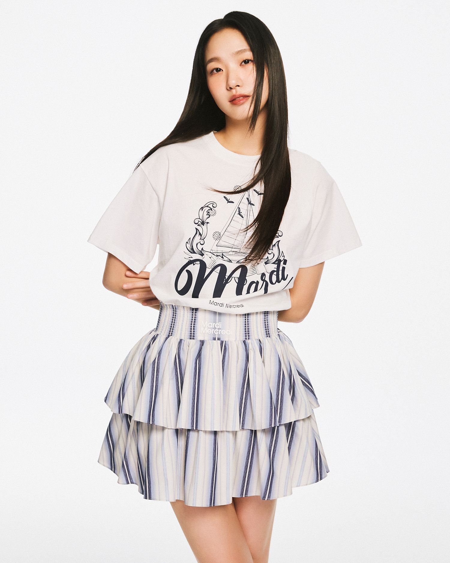 MUSINSA | MARDI MERCREDI VOLUME MINI SKIRT STRIPE FRILL_BLUE