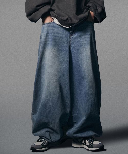 デニム・ジーパン NOT4NERD Side One Tuck Denim Balloon Pants Deep Blue PT064D MUSINSA | NOT4NERD Side One Tuck Denim Balloon Pants - Deep Blue