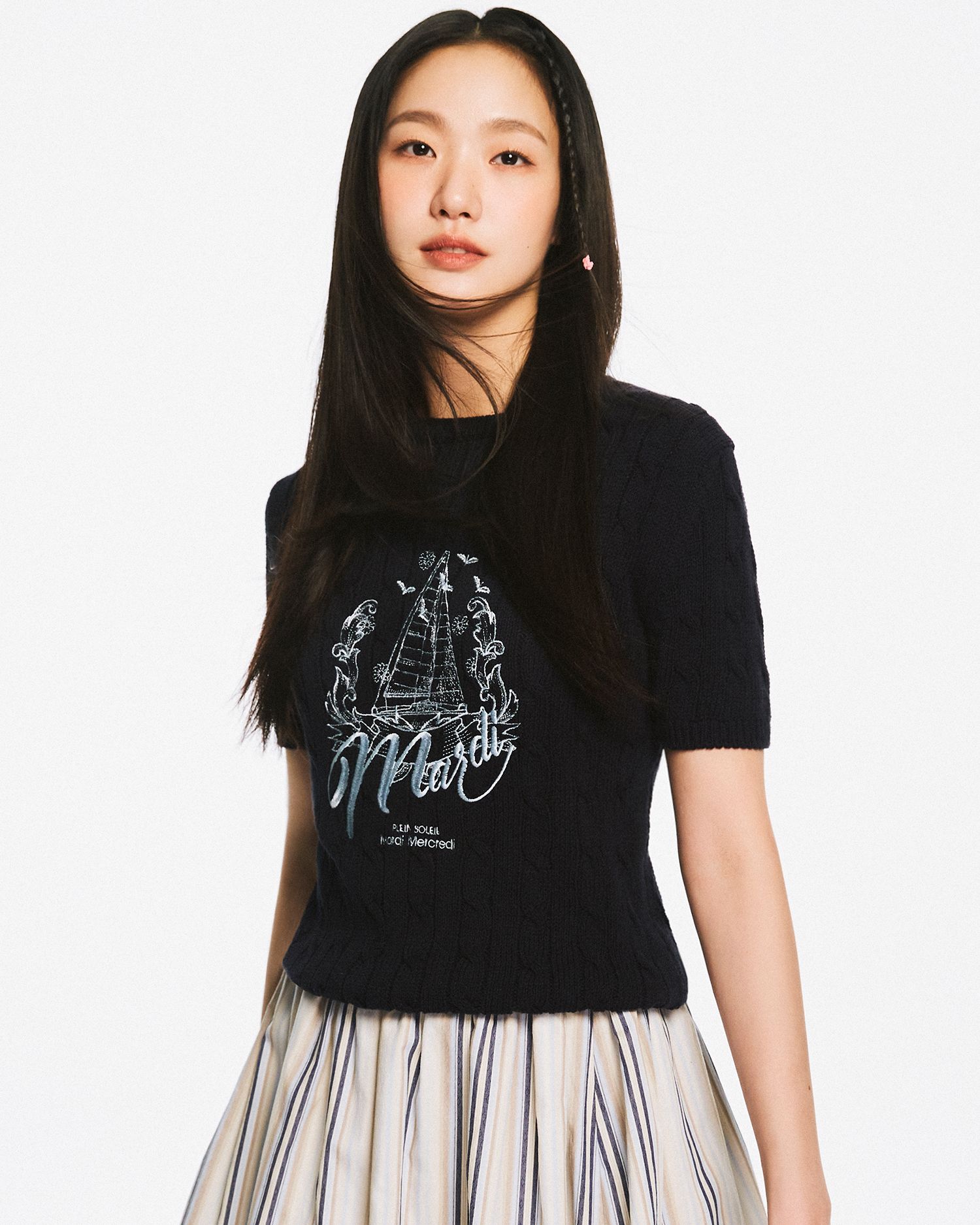 ●Mardi Mercredi●SWEATSHIRT + VOLUME MINI SET UP_NAVY/LAV ○Mardi Mercredi○SWEATSHIRT + VOLUME MINI SET UP_NAVY/LAV