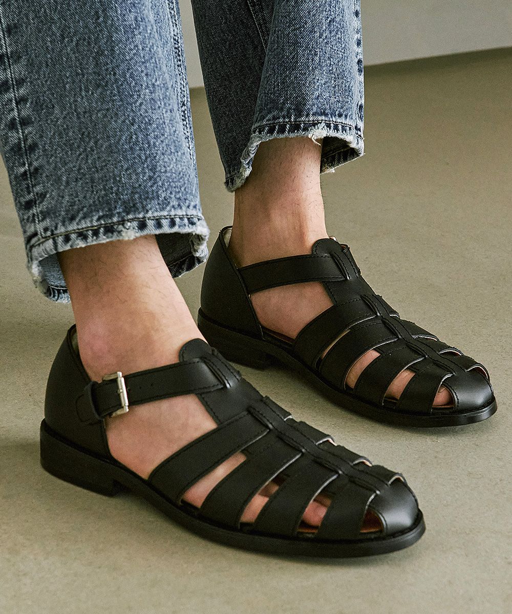 ★FIRENZE ATELIER★SECOND.A Double Line Basic Leather Sandal MUSINSA | FIRENZE ATELIER Black Leather Classic Fisherman Sandal
