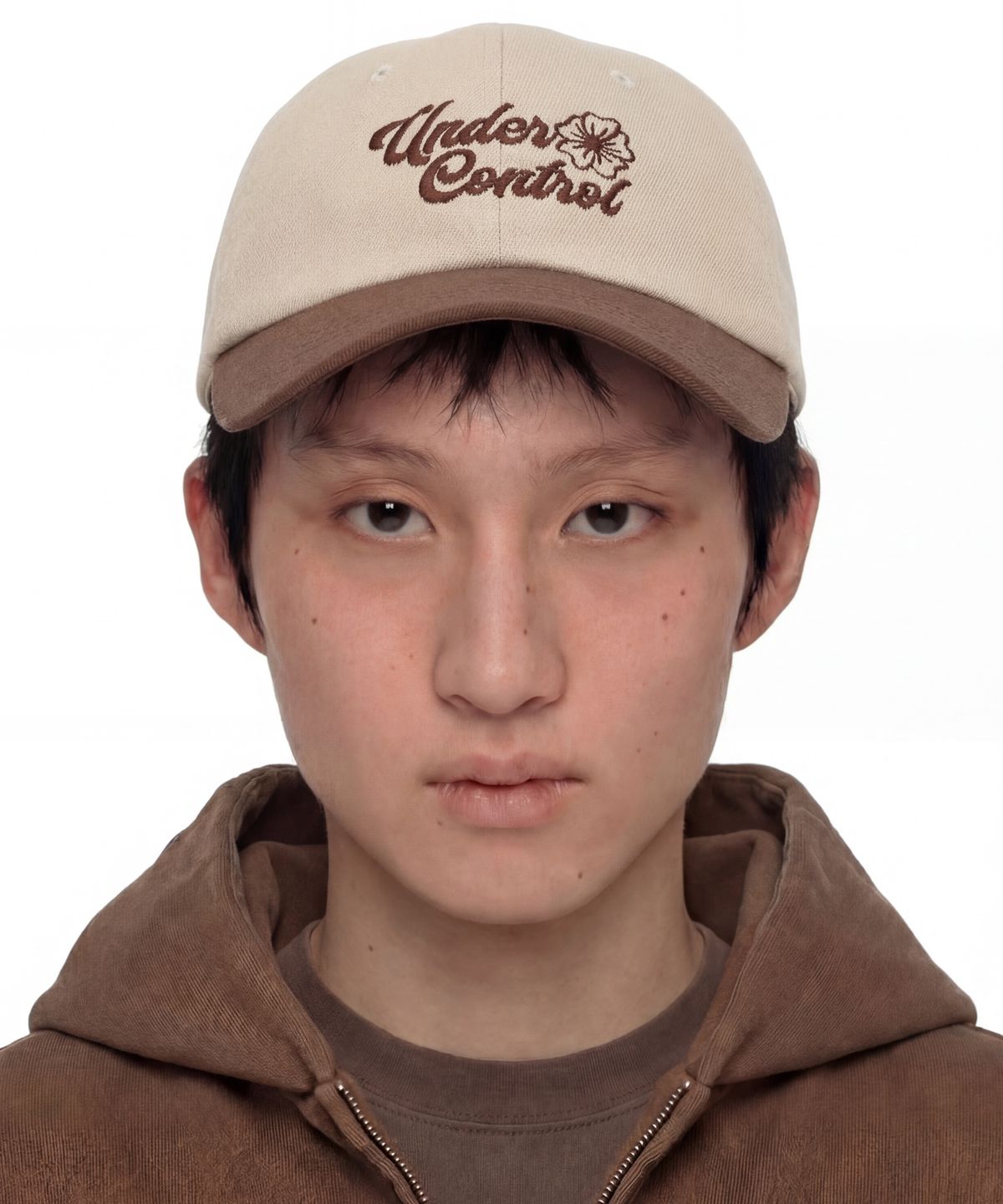 언더컨트롤(UNDERCONTROL) 사계절 워싱 코튼 배색 소프트탑 로고 볼캡 남녀공용 야구모자 FLORAL SCRIPT / WASHED B B / BROWN