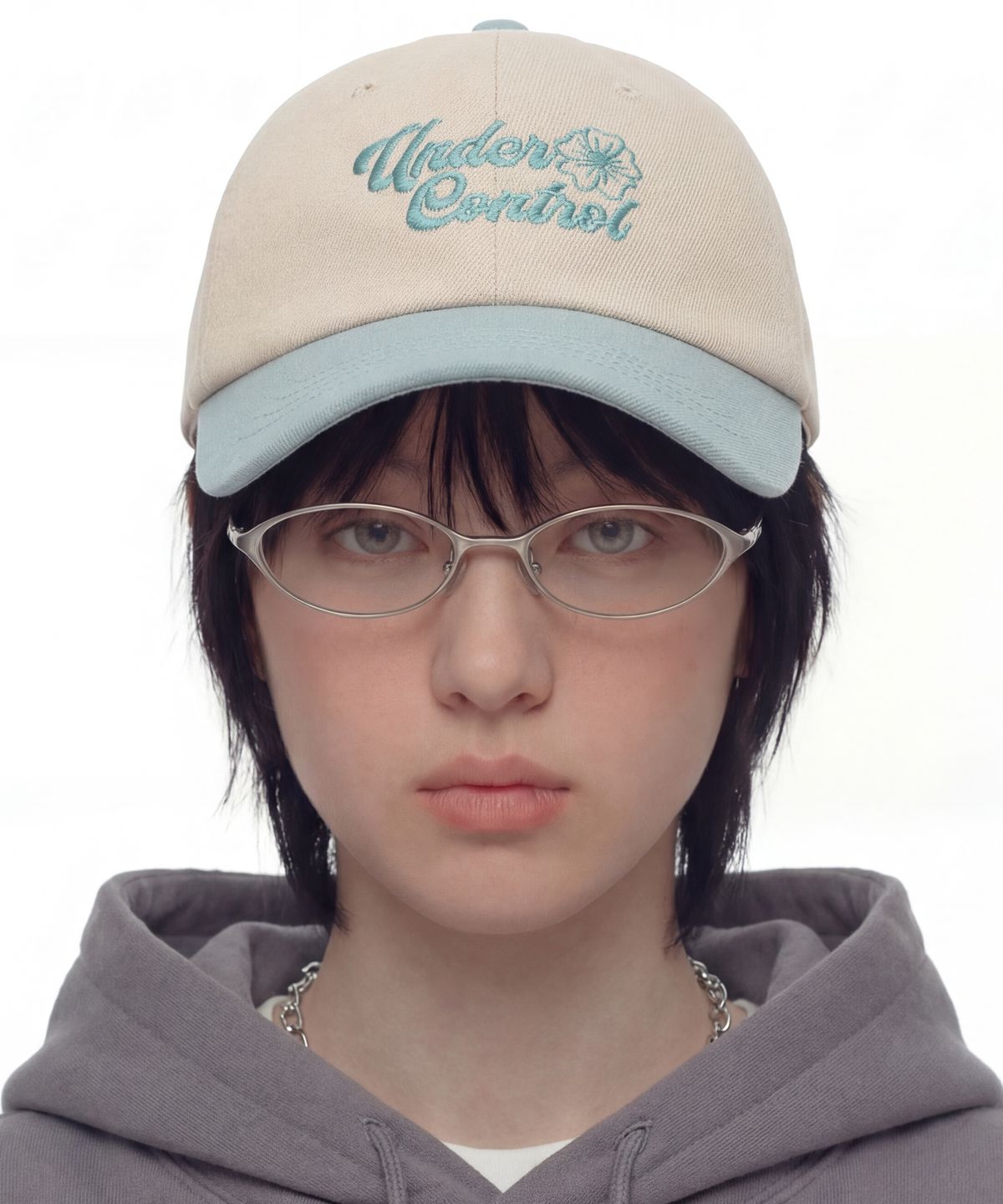 언더컨트롤(UNDERCONTROL) 사계절 워싱 코튼 배색 소프트탑 로고 볼캡 남녀공용 야구모자 FLORAL SCRIPT / WASHED B B / SKY