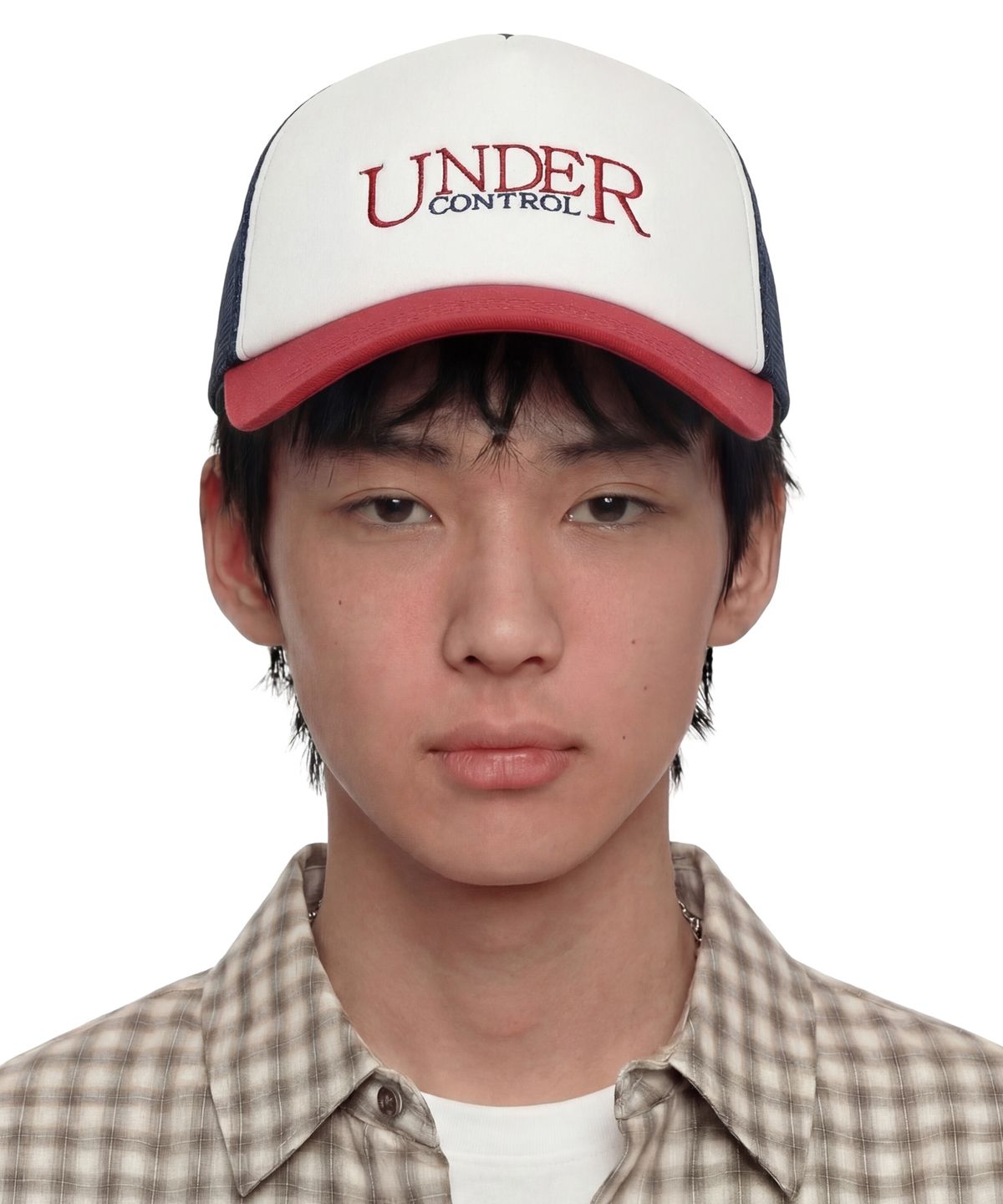 언더컨트롤(UNDERCONTROL) 여름 메쉬 햇빛 차단 로고 배색 볼캡 남녀공용 야구모자 SIGNATURE / MESH TRUCKER B B / NAVY RED