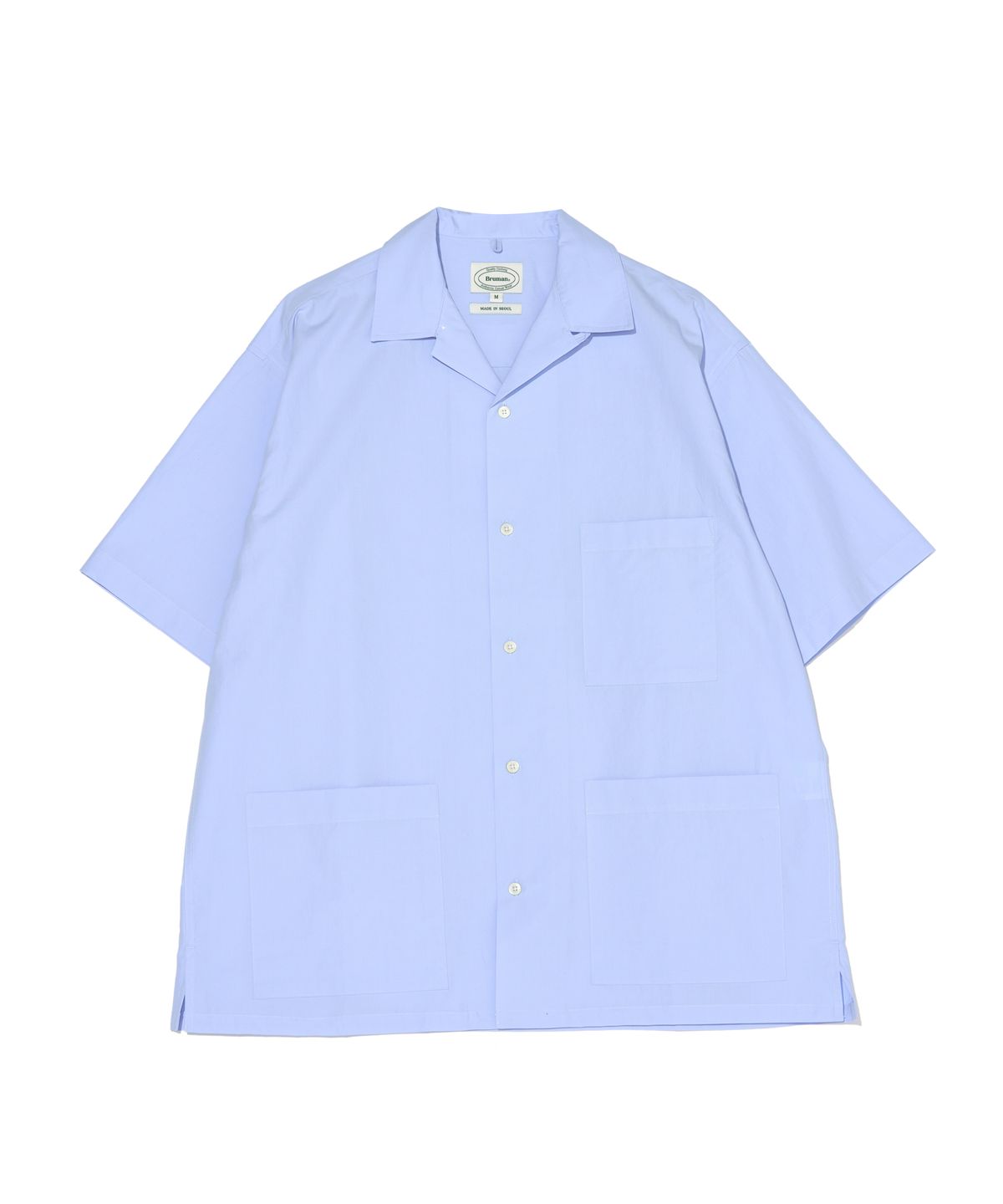 브루먼(BRUMAN) Open Collar Short Sleeve Shirt (Blue)
