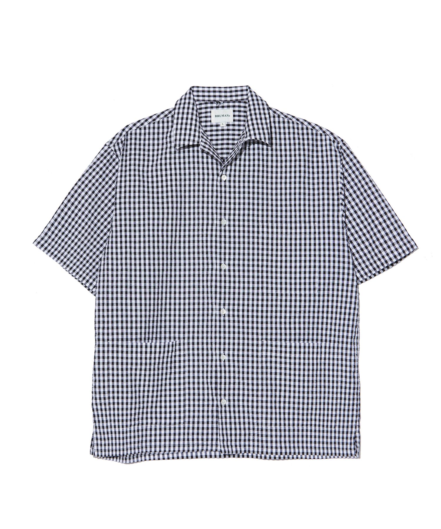 MUSINSA BRUMAN Open Collar Short Sleeve Shirt (Gingham Check)