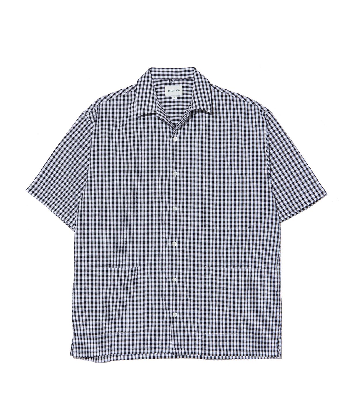 브루먼(BRUMAN) Open Collar Short Sleeve Shirt (Gingham Check)