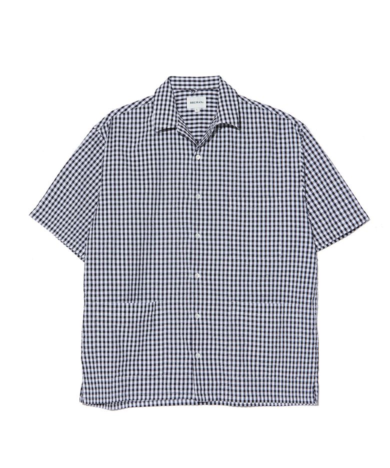 Open Collar Short Sleeve Shirt (Gingham Check)