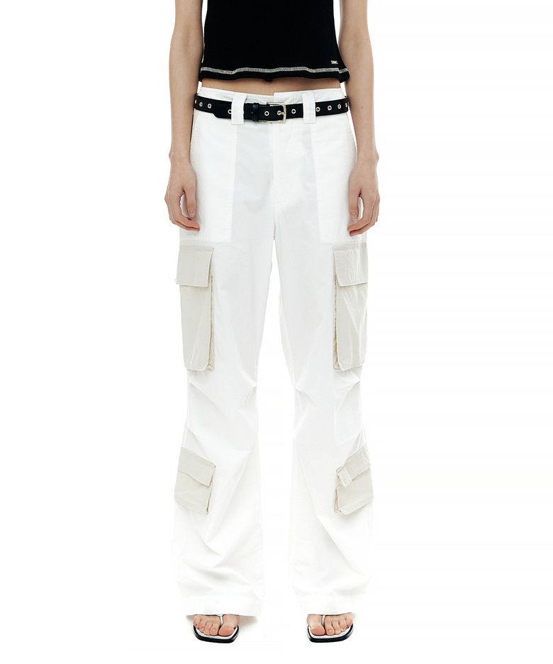 SOLID MULTI CARGO PANTS / WHITE