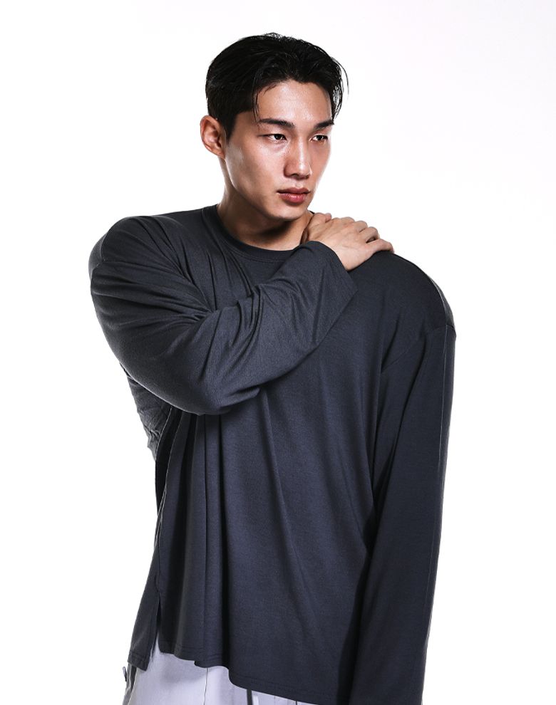 에어리 모달 오버핏 롱슬리브 (차콜)