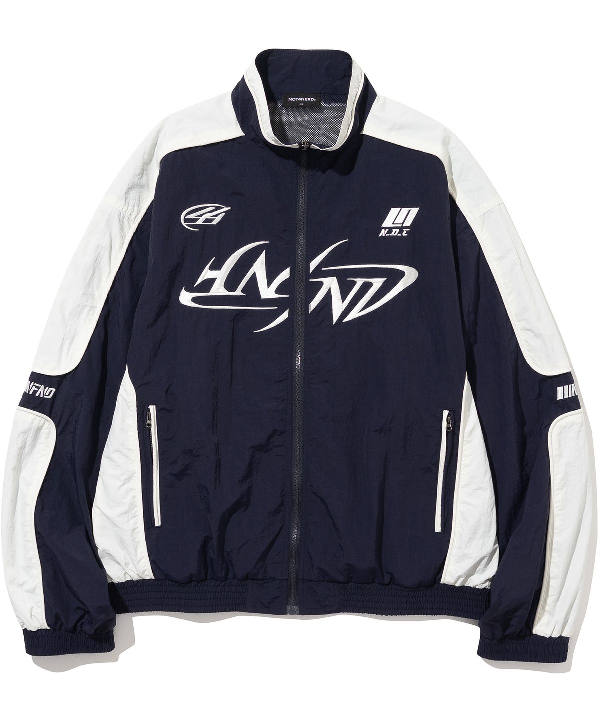 낫포너드(NOT4NERD) Tribal Logo Nylon Racing Jacket - Navy