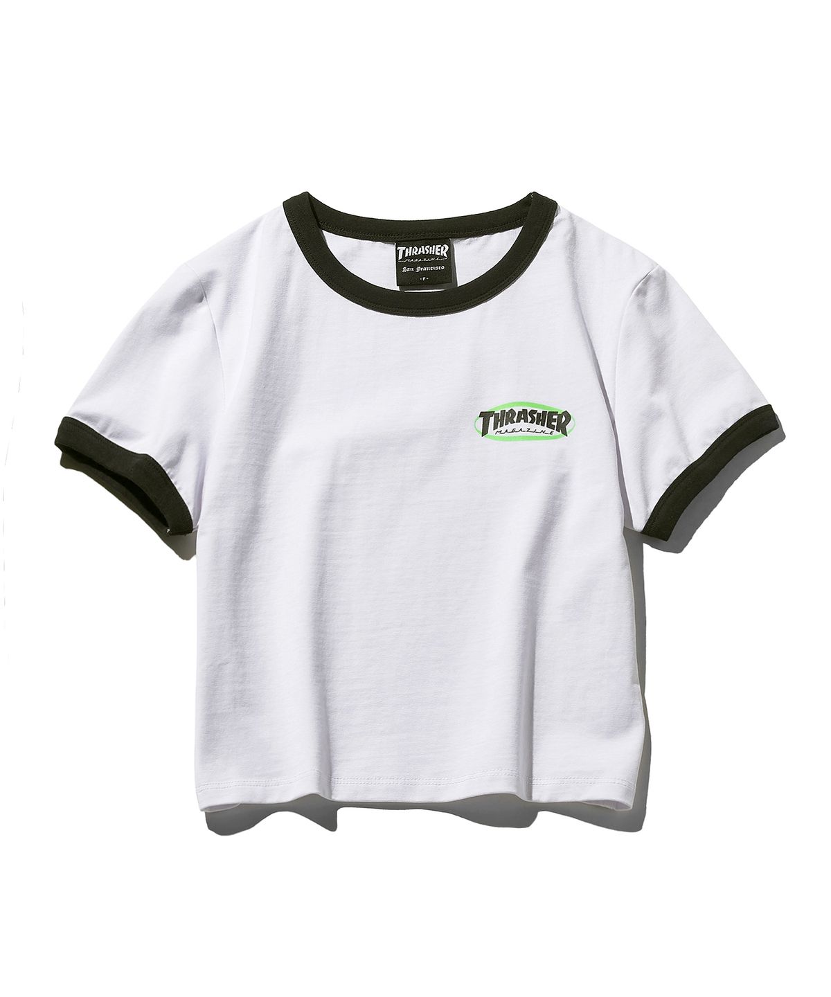 트레셔(THRASHER) 우먼스 매거진 크롭 링거 티셔츠 블랙