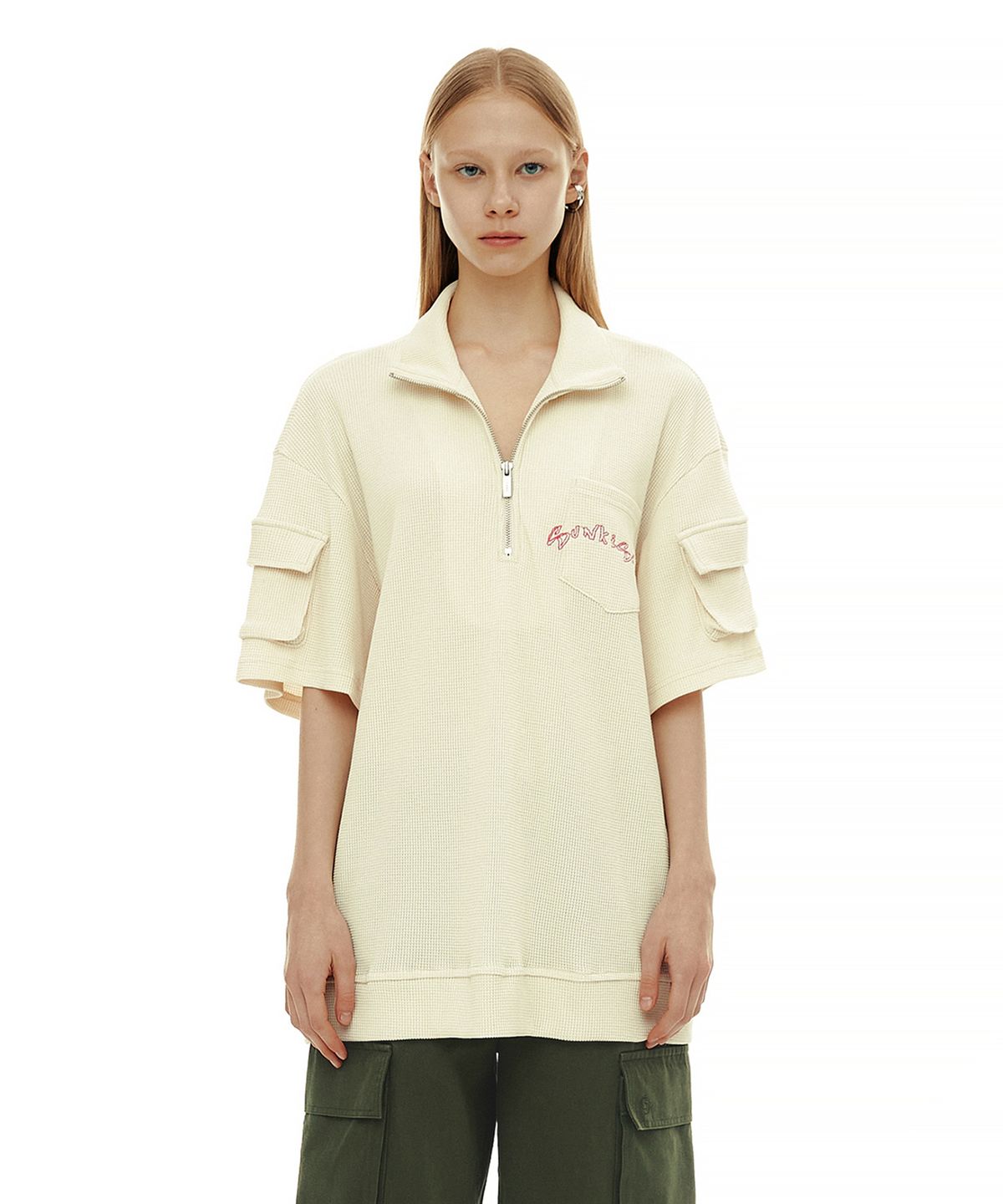 세릭(CERRIC) WAFFLE POCKET HALF ZIP UP / IVORY