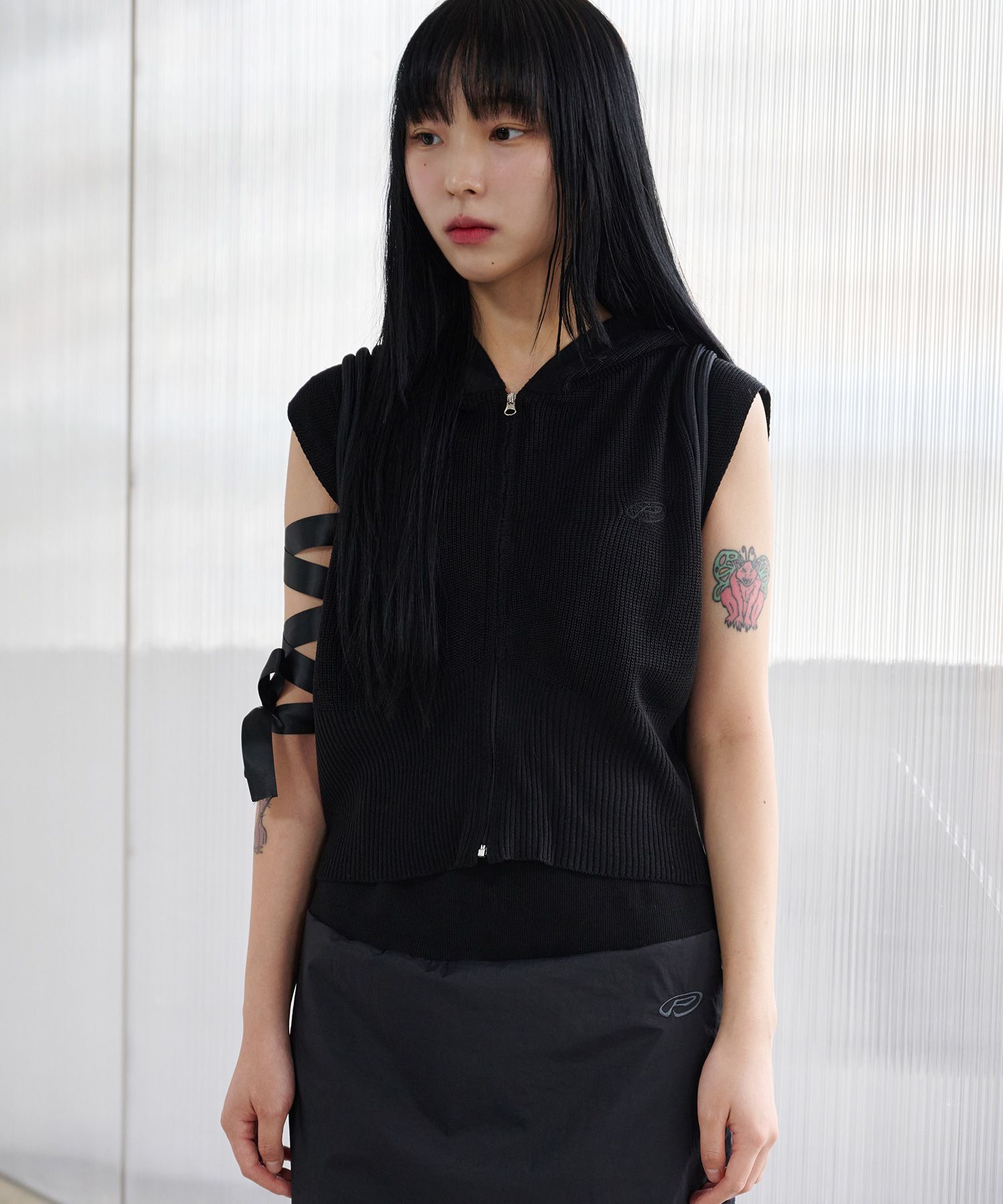 MUSINSA | PIECEMAKER EX KNIT HOOD VEST (BLACK)