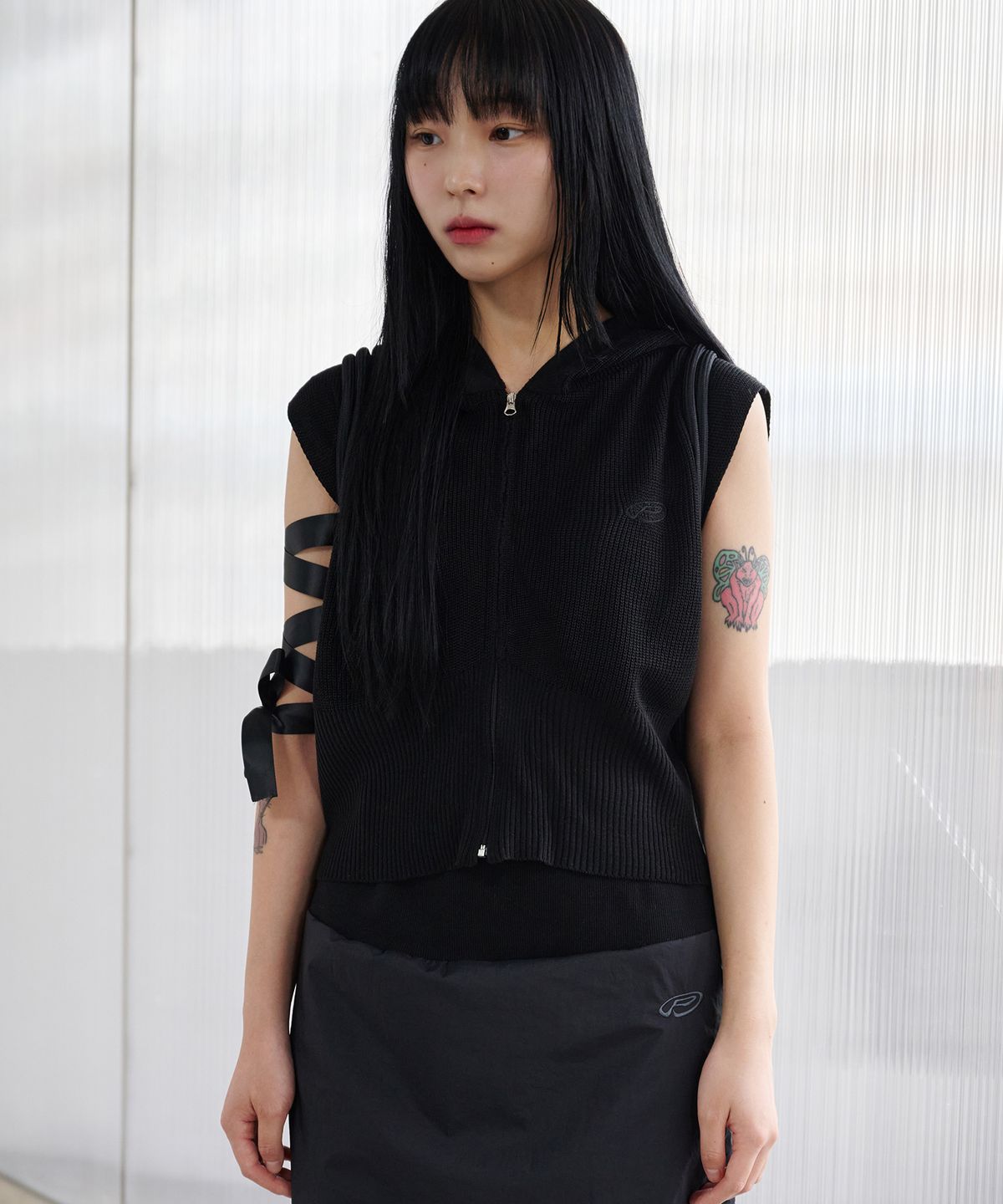 피스메이커(PIECE MAKER) EX KNIT HOOD VEST (BLACK)