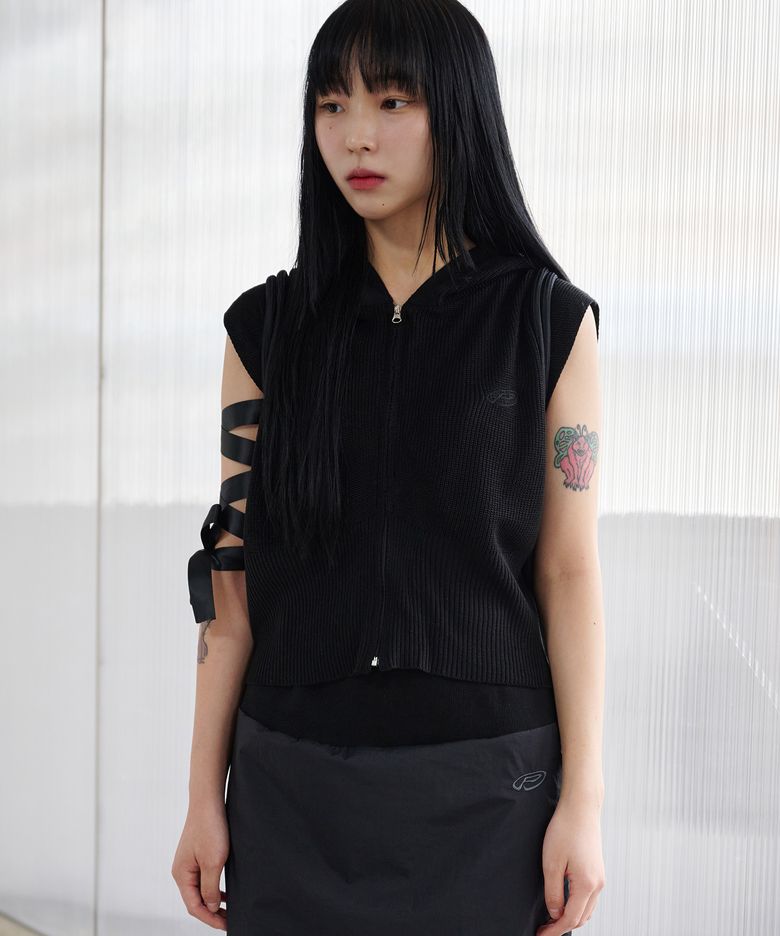 EX KNIT HOOD VEST (BLACK)