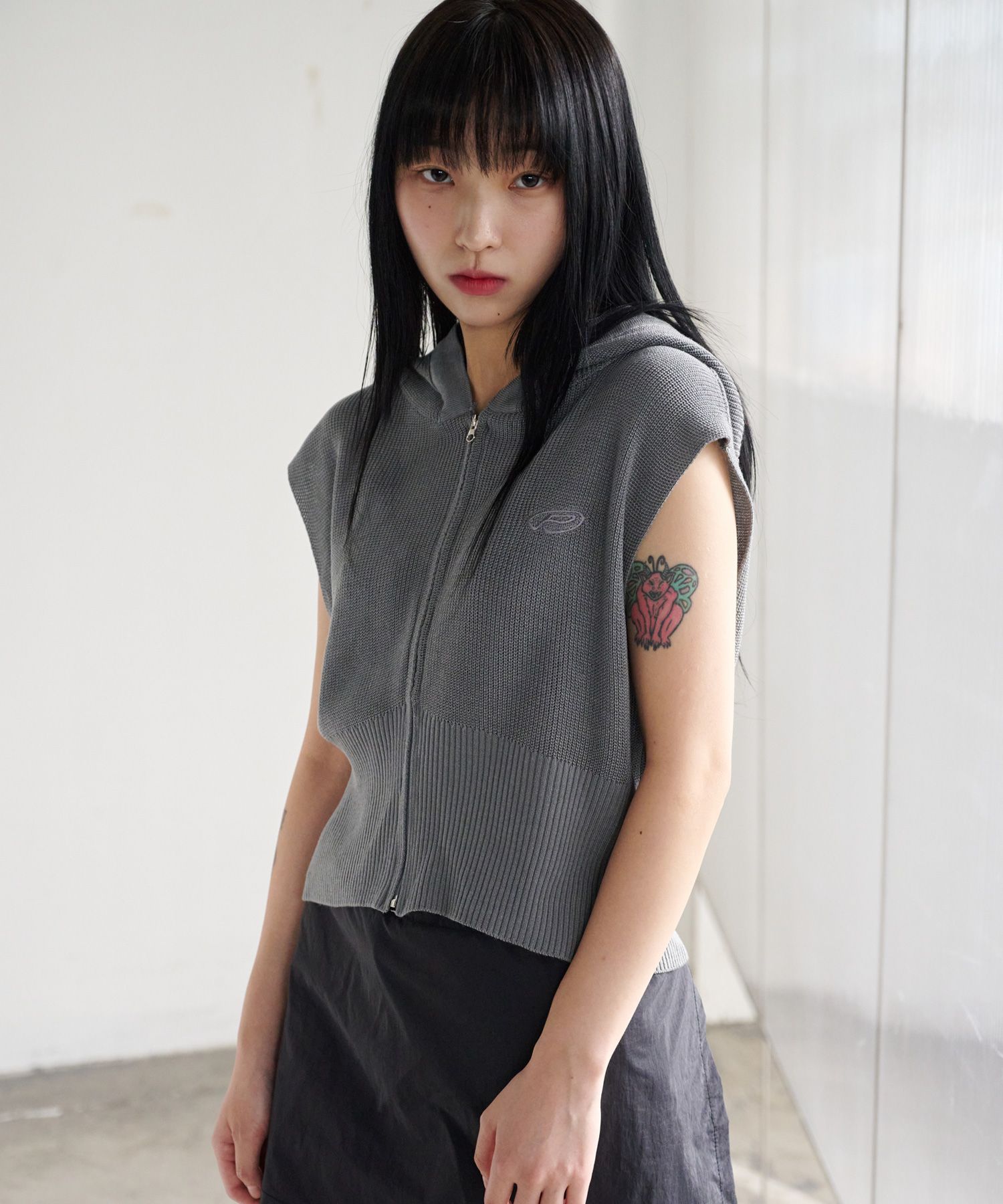 MUSINSA | PIECEMAKER EX KNIT HOOD VEST (GREY)