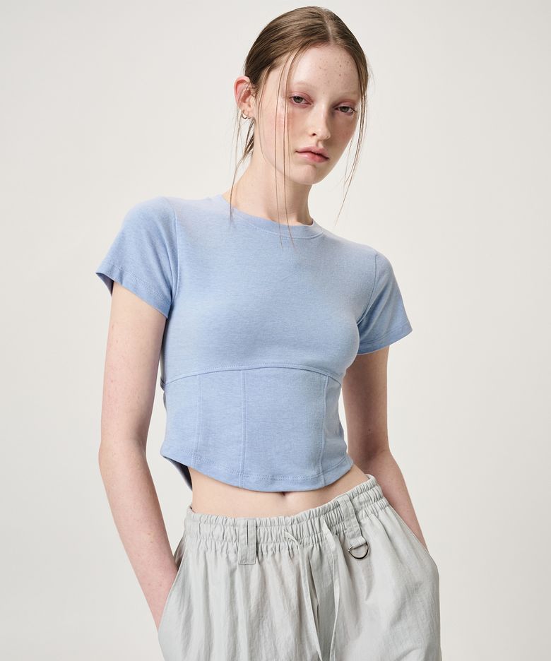 Back Slit Hook Detail T-Shirt, Sky Blue