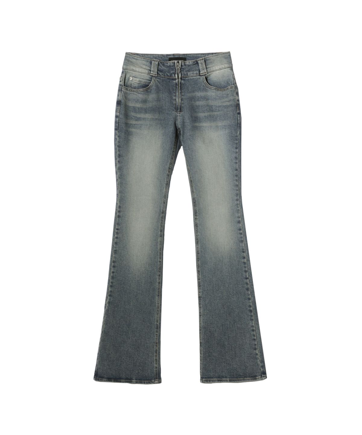 우알롱(WOOALONG) Western washed boots-cut denim pants - BLUE