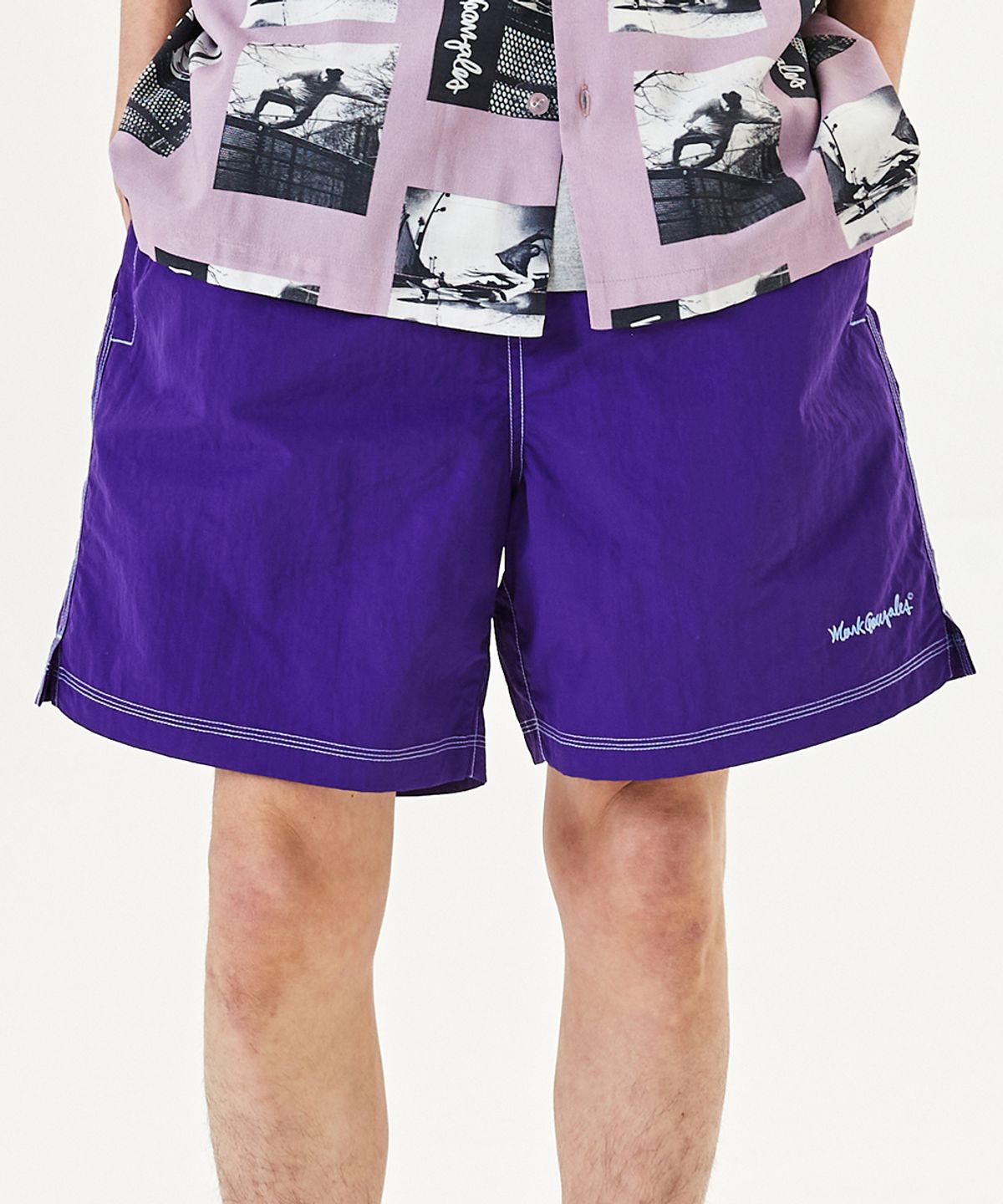마크곤잘레스(MARK GONZALES) NYLON STITCH DETAIL SHORT - PURPLE