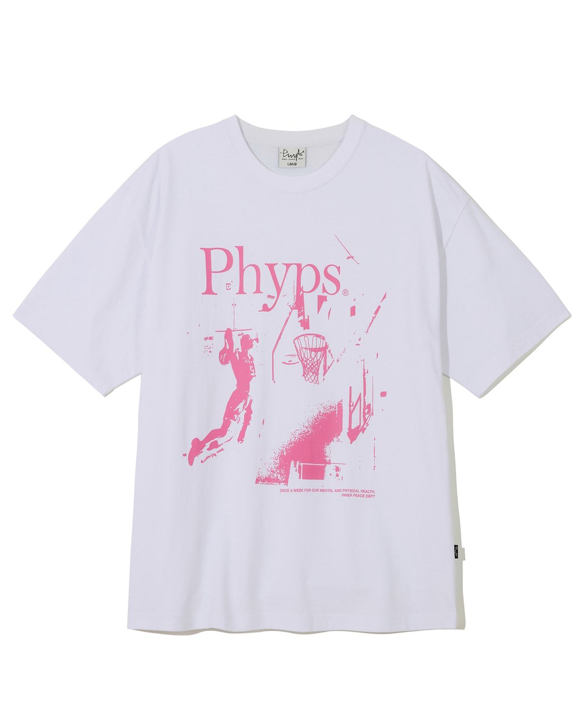 피지컬 디파트먼트(PHYSICAL DEPARTMENT) 베스킷볼 덩크슛 반팔티셔츠_화이트/핑크