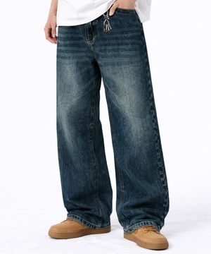 마빈 워싱 세미 와이드 데님팬츠 빈티지 블루