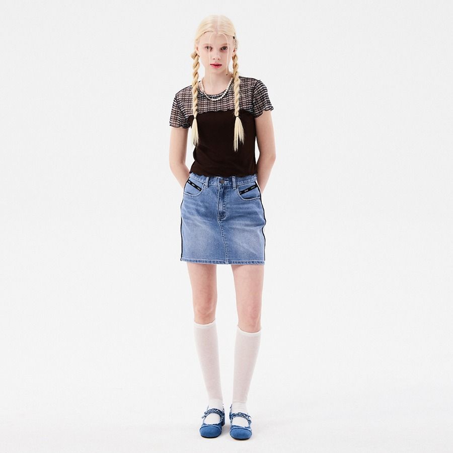 [ KIRSH ]★CHERRY SIDE POINT DENIM SKIRT MUSINSA | KIRSH Cherry Side Point Denim Skirt [Light Blue]