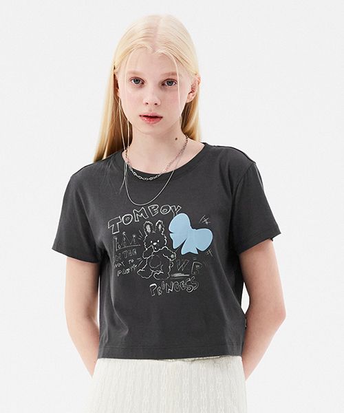 ★2023SS新作★KIRSH★WITTY BUNNY TOMBOY SKETCH T-SHIRT MUSINSA | KIRSH Witty Bunny Tomboy Sketch T-Shirt [Charcoal]
