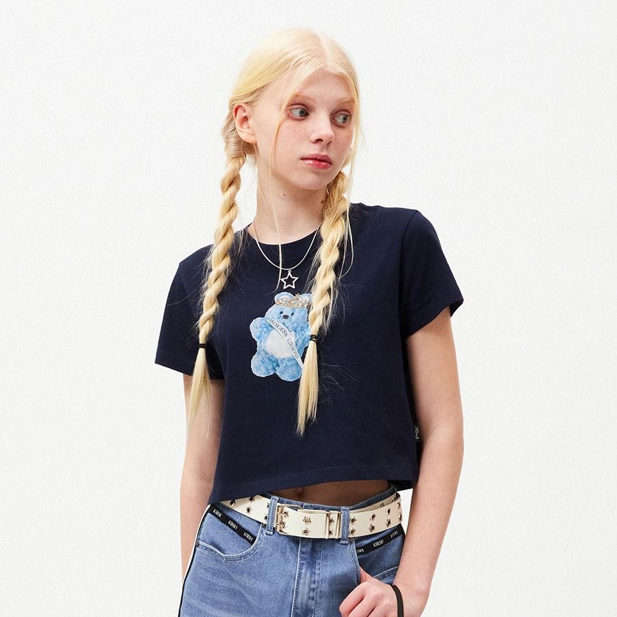 ☆KIRSH☆ Witty Bunny Tomboy Crop T-Shirt Navy MUSINSA公式 | KIRSH Witty Bunny Tomboy Cropped T-Shirt [Navy]