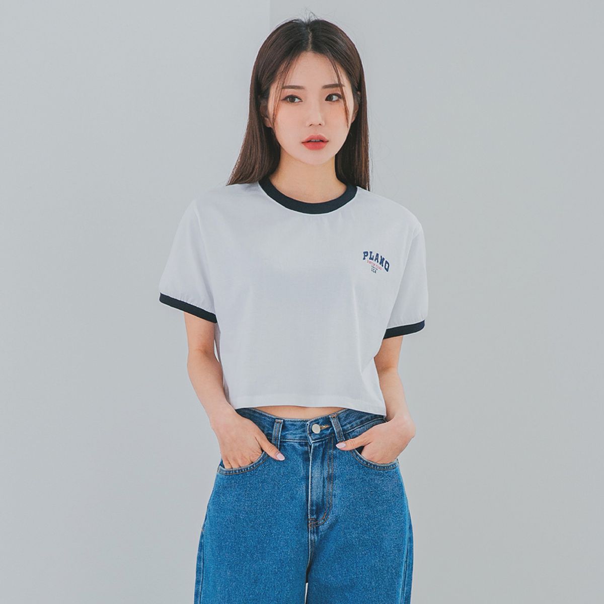 앨빈클로(ALVINCLO) [여성] PLANO 배색 크롭 반팔티 AST4877 (3 COLOR)