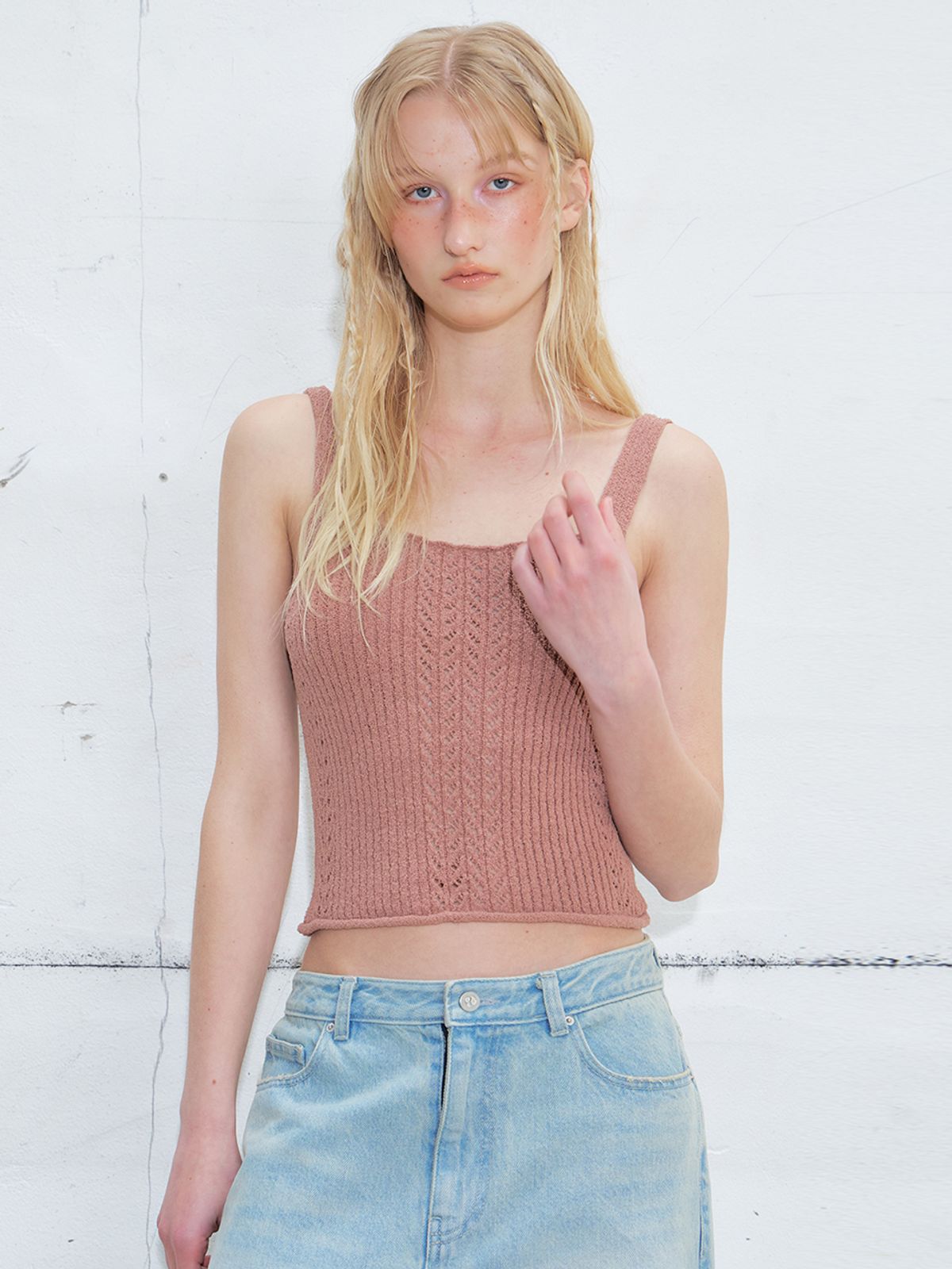 에트몽(ETMON) Ribbed Sleeveless Knit Top, Brick