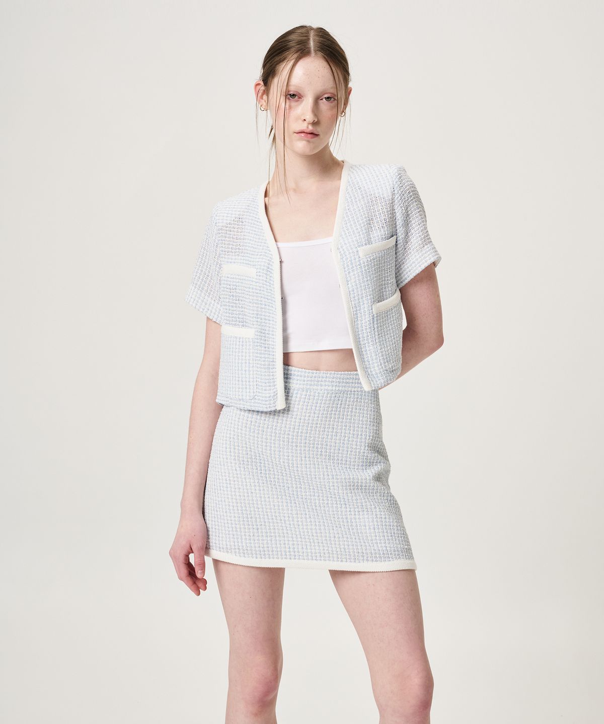 에트몽(ETMON) Summer Tweed Mini Skirt, Blue