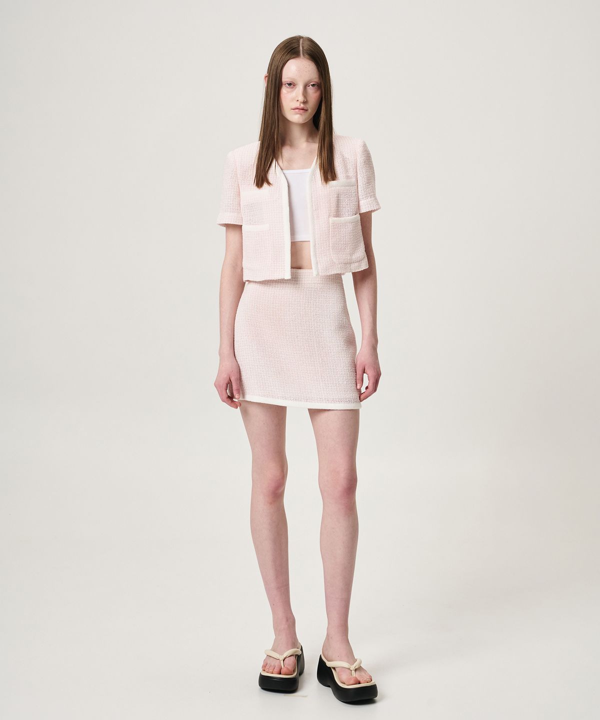 에트몽(ETMON) Summer Tweed Mini Skirt, Pink