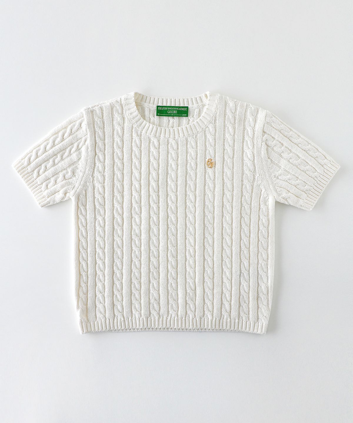 고코리(GOCORI) LOGO CABLE KNIT TOP - IVORY 니트 반팔