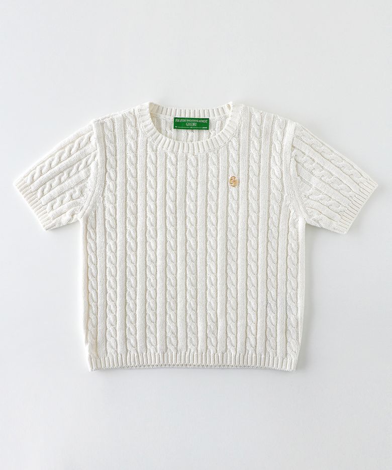 LOGO CABLE KNIT TOP - IVORY 니트 반팔