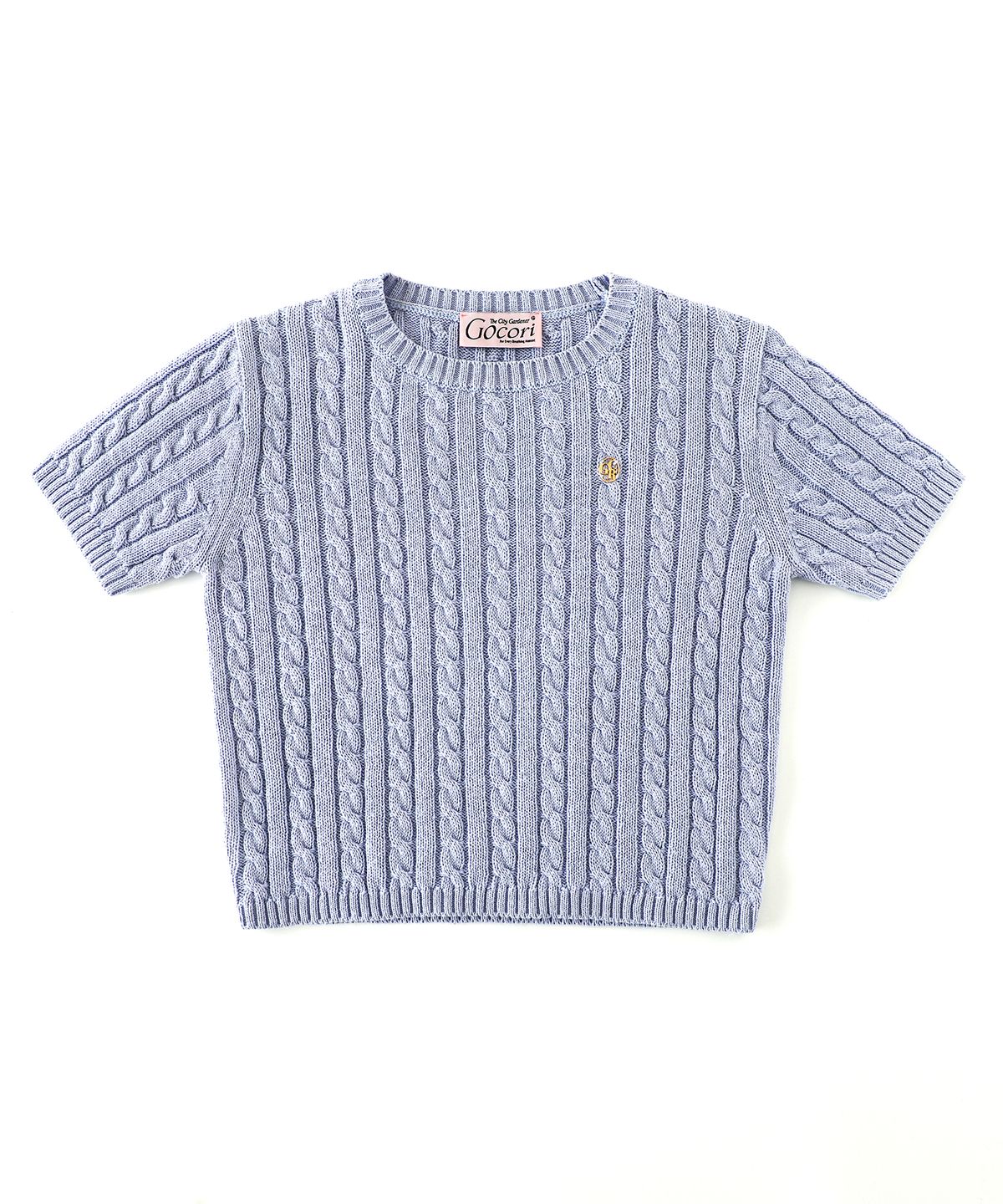고코리(GOCORI) LOGO CABLE KNIT TOP - PALE BLUE 니트 반팔