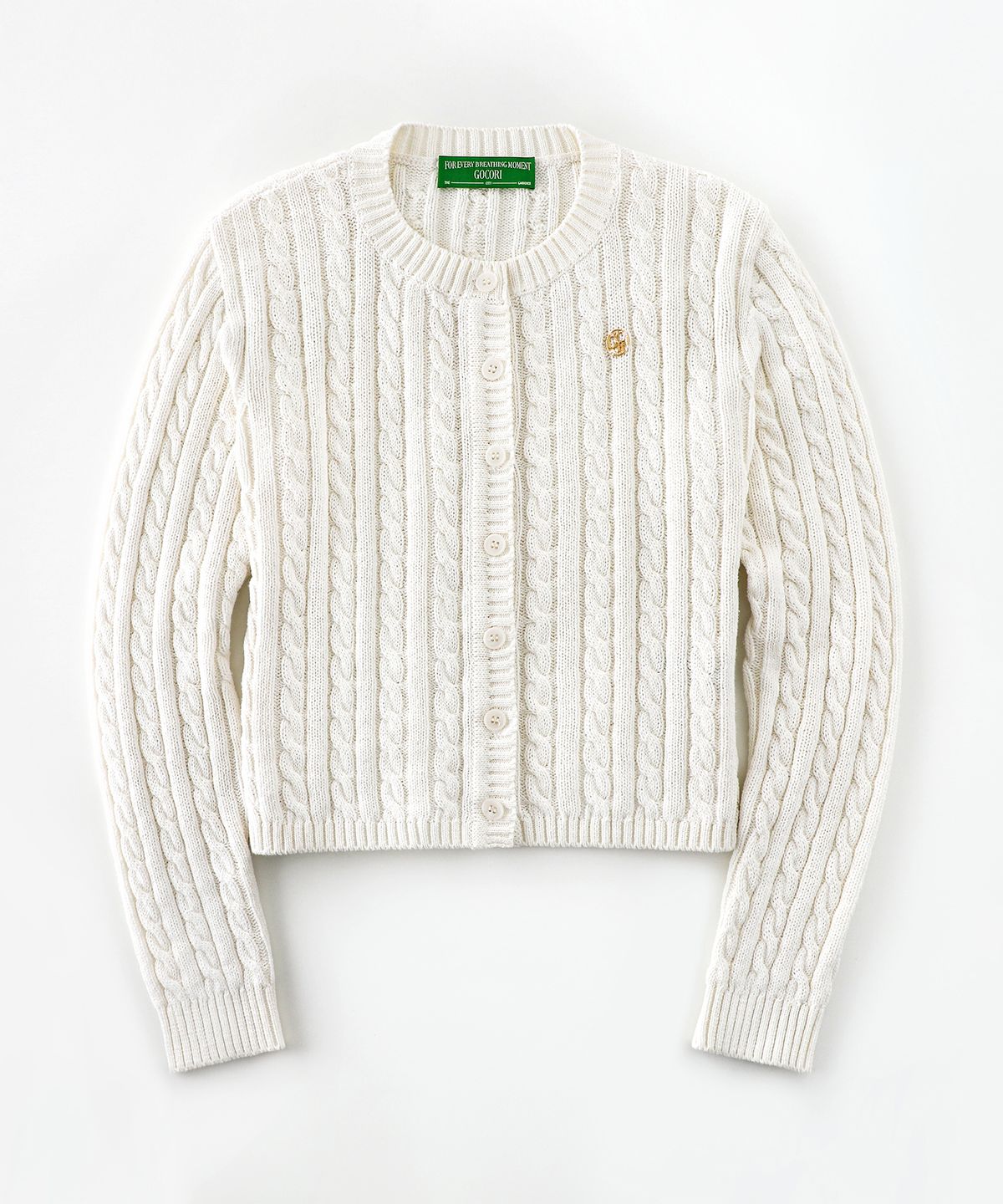 고코리(GOCORI) LOGO CABLE KNIT CARDIGAN - IVORY 니트 가디건