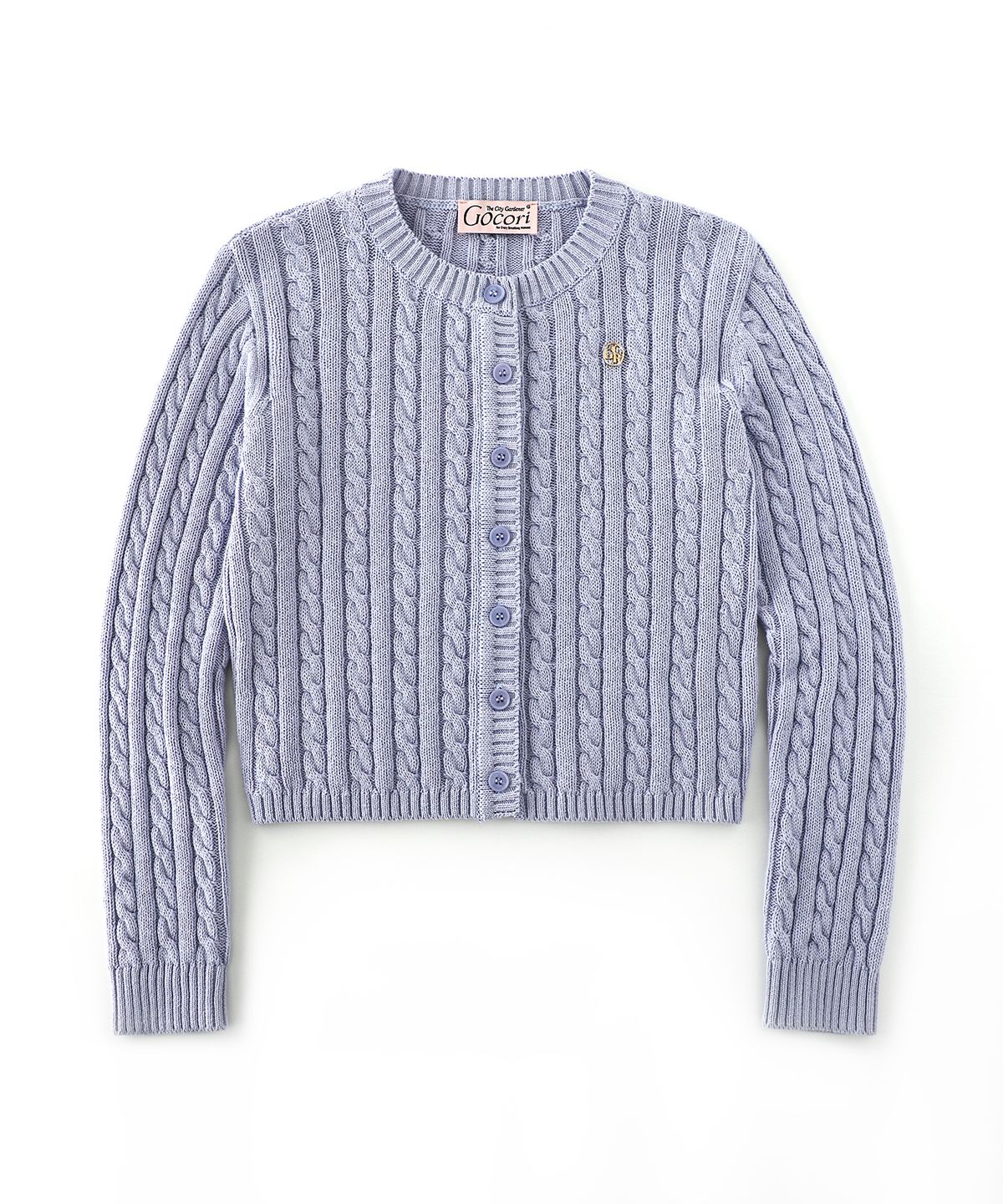 고코리(GOCORI) LOGO CABLE KNIT CARDIGAN - PALE BLUE 니트 가디건