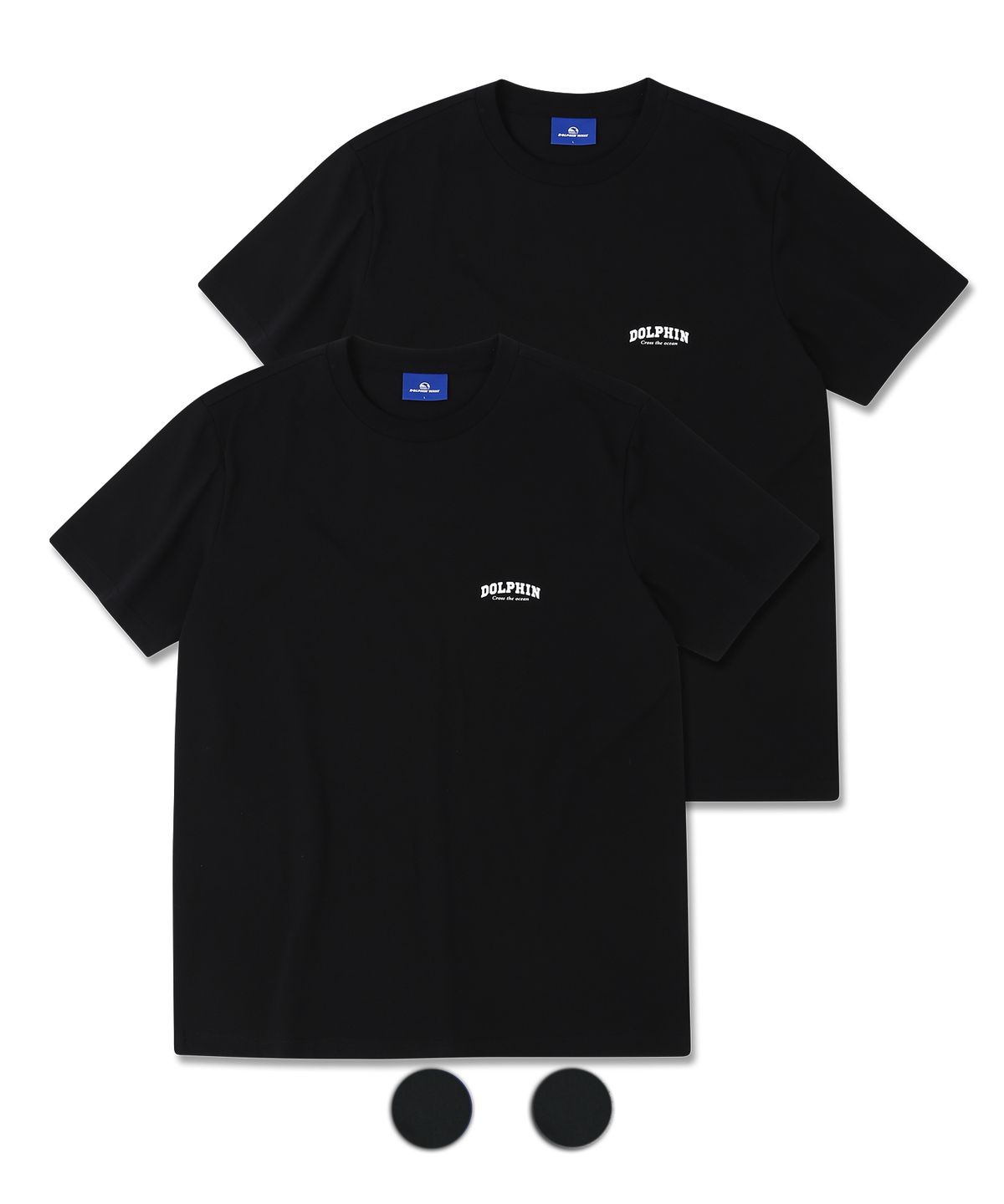 돌핀웨이브어패럴(DOLPHIN WAVE APPAREL) [2PACK]돌핀 아치로고 티셔츠 블랙 블랙 2팩