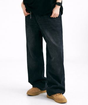 마빈 워싱 세미 와이드 데님팬츠 흑청