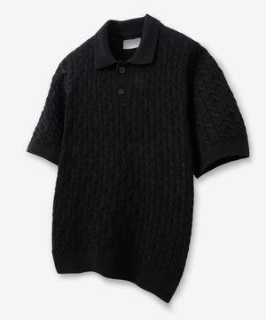 강연코튼 케이블 펀칭 카라 니트 [블랙]
