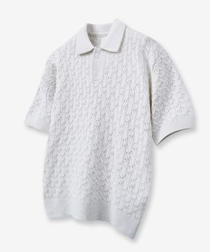 강연코튼 케이블 펀칭 카라 니트 [아이보리]