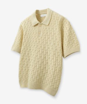강연코튼 케이블 펀칭 카라 니트 [버터레몬]