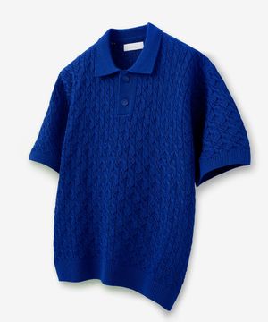 강연코튼 케이블 펀칭 카라 니트 [코발트블루]