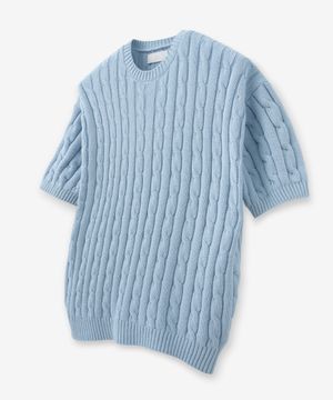 소프트코튼 케이블 라운드 니트 [스카이블루]