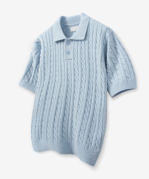 소프트코튼 케이블 카라 니트 [파스텔 블루]