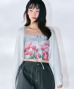 그래픽 리본  슬리브리스 탑 [PINK]