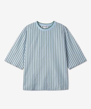 기모노 반소매 티셔츠 - 그린:블루 스트라이프 / CRTWMTOP008NYL0227504