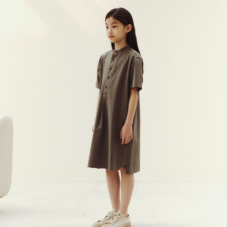 린 셔츠 원피스_카키